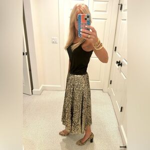 Anthropologie Maeve Gold Sequin Midi Skirt Small